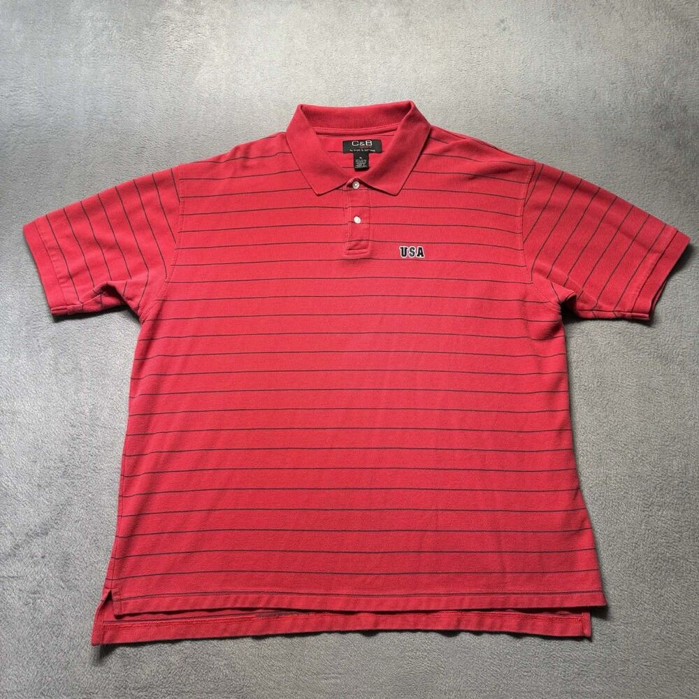 Croft & Barrow Sport Mens XL Polo Shirt Red Striped USA Logo Golf EUC